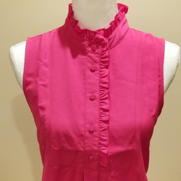 🆕️J Crew Ruffle Trim Crepe Button Blouse Hot Pink - Picture 5 of 6